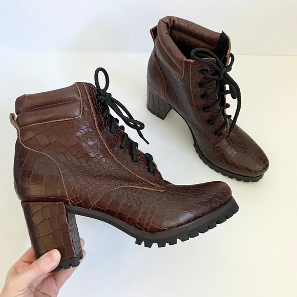 Kelsi Dagger Shoes - Kelsi Dagger Snakeskin Lace Up Combat Boots